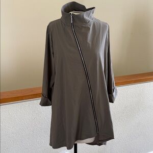 Jason asymmetrical zip up jacket with contrasting silver metal zipper oversized